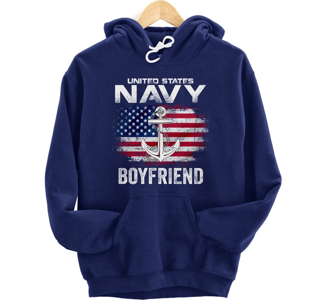 United States Navy Boyfriend With American Flag Gift Veteran Pullover Hoodie