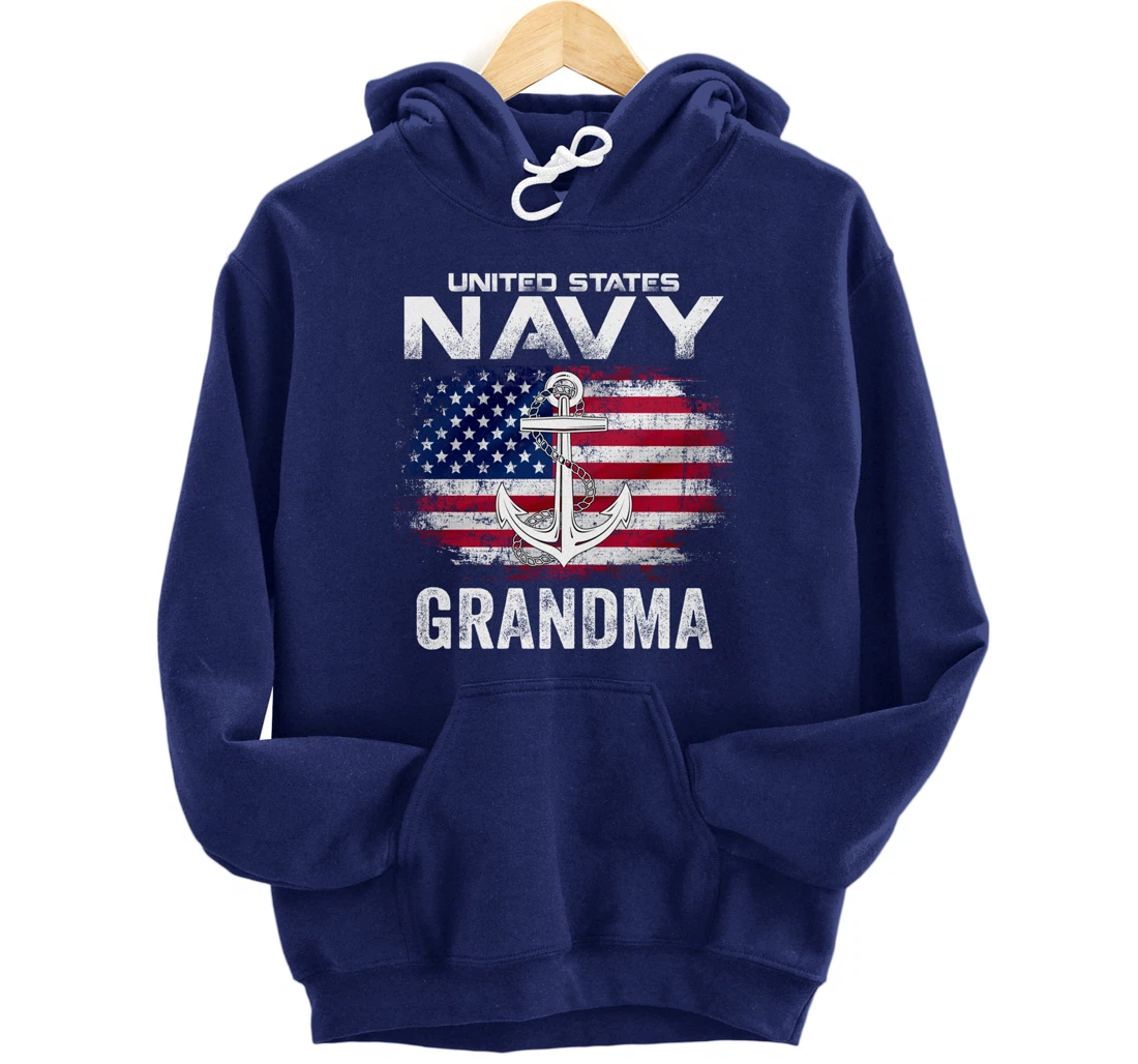 United States Navy Grandma With American Flag Gift Veteran Pullover Hoodie