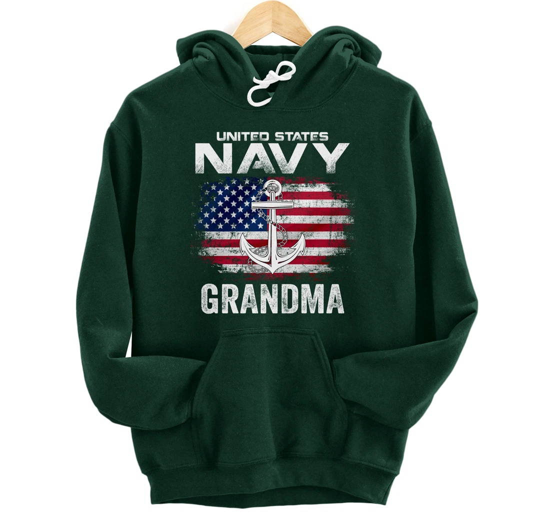 United States Navy Grandma With American Flag Gift Veteran Pullover Hoodie