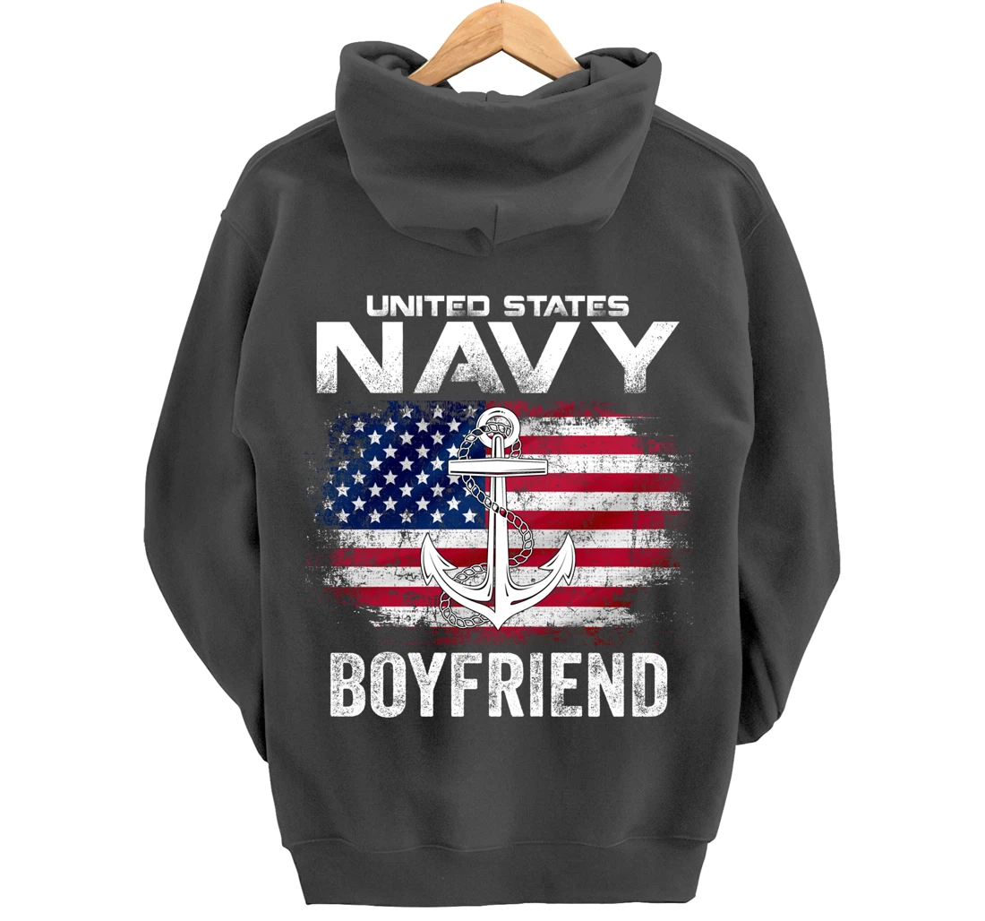 United States Navy Boyfriend With American Flag Gift Veteran Pullover Hoodie