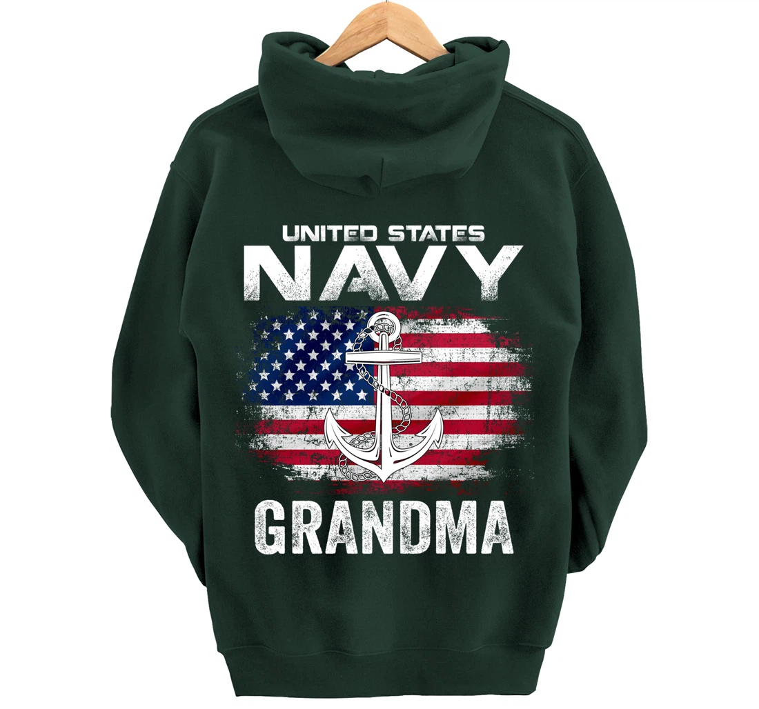 United States Navy Grandma With American Flag Gift Veteran Pullover Hoodie