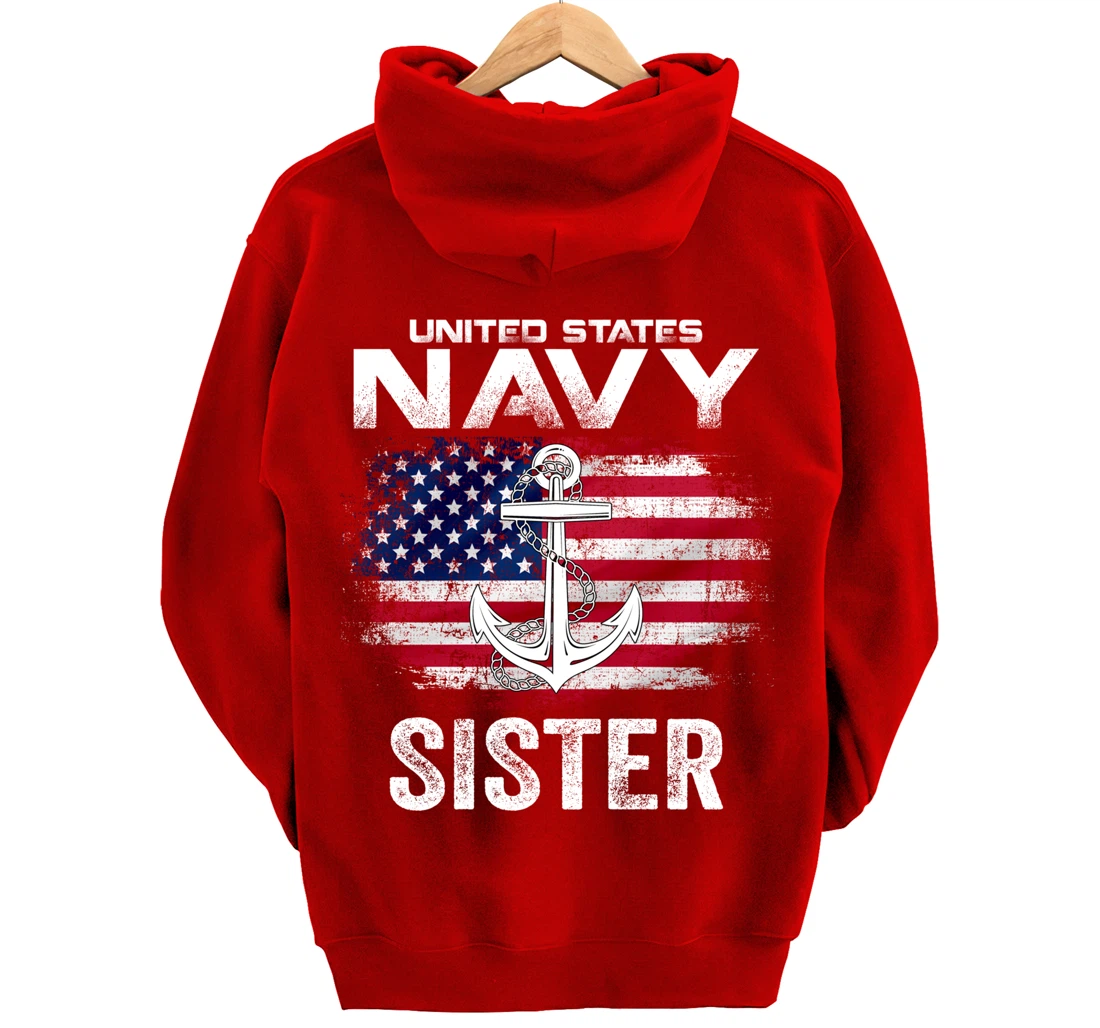 United States Navy Sister With American Flag Gift Veteran Pullover Hoodie