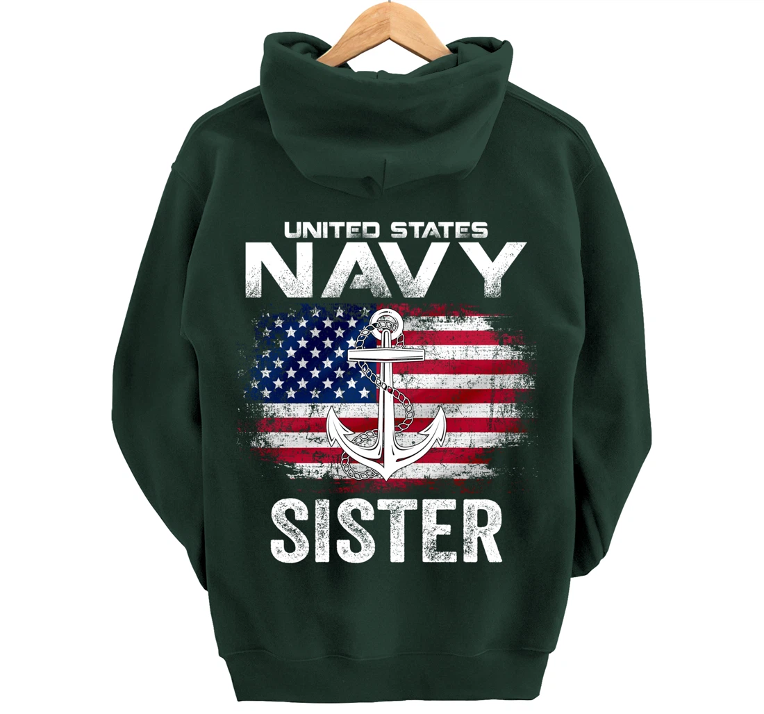 United States Navy Sister With American Flag Gift Veteran Pullover Hoodie