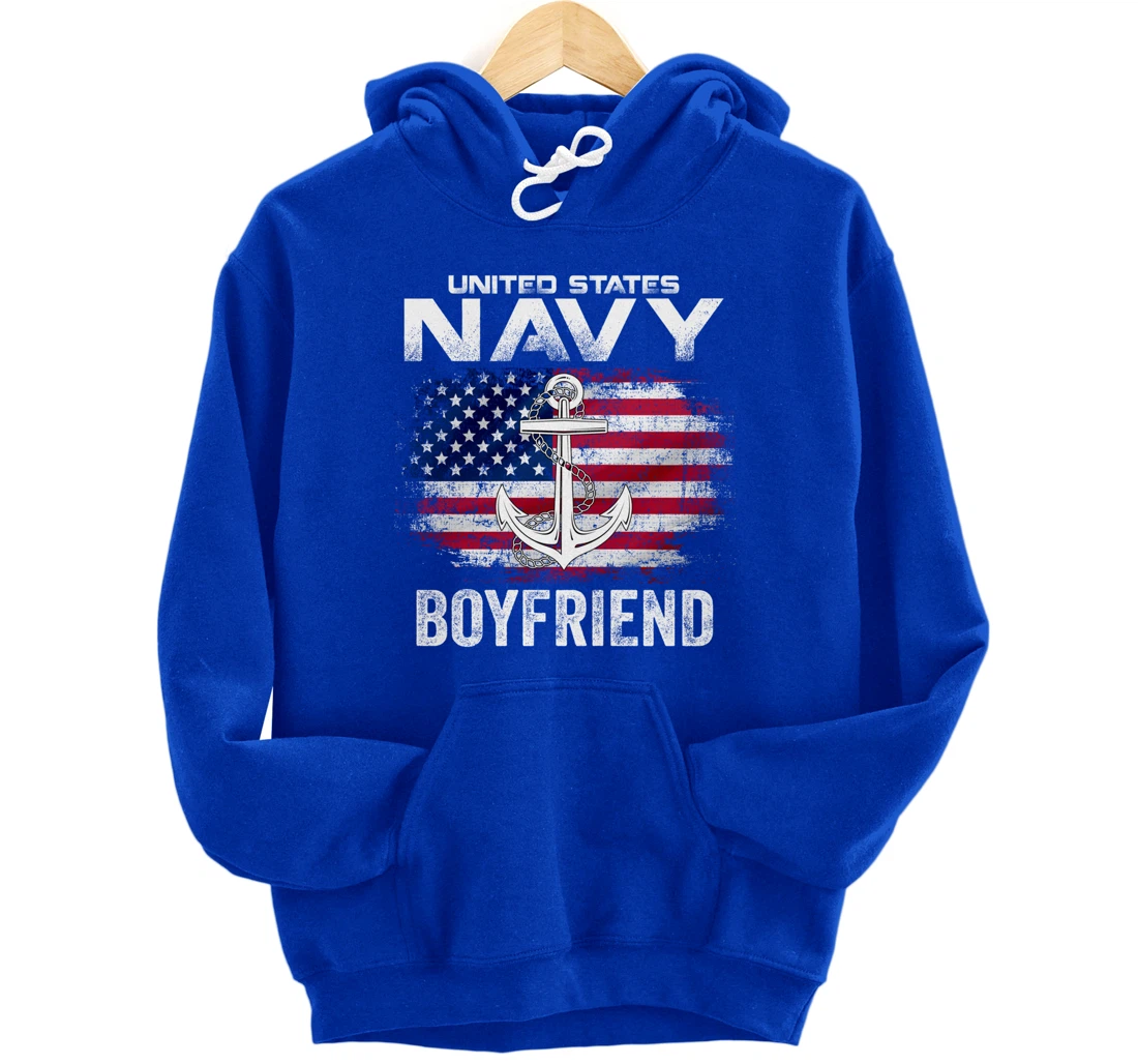 United States Navy Boyfriend With American Flag Gift Veteran Pullover Hoodie