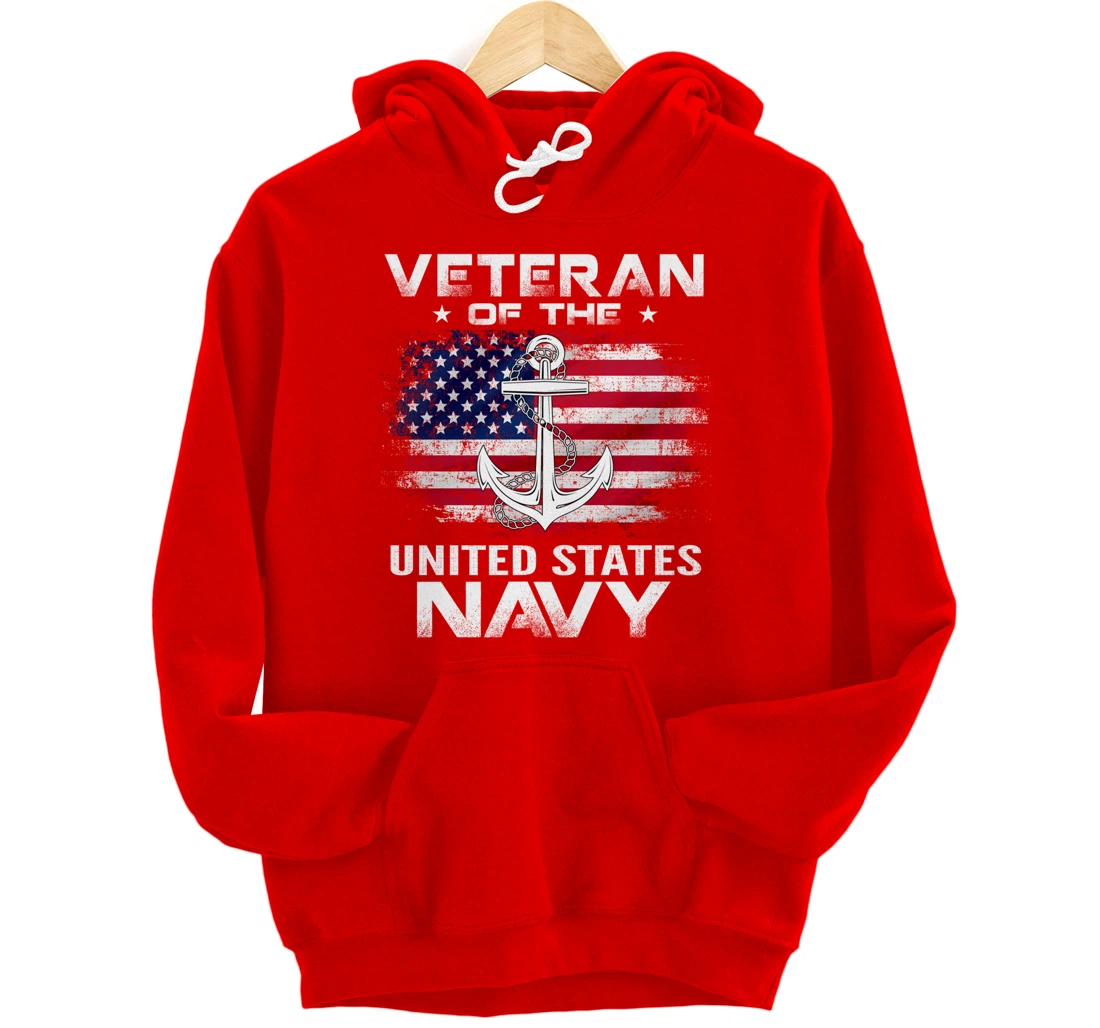 Veteran Of The United States Navy With American Flag Gift Pullover Hoodie