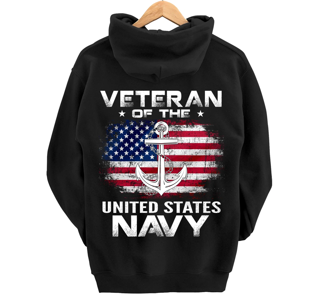 Veteran Of The United States Navy With American Flag Gift Pullover Hoodie