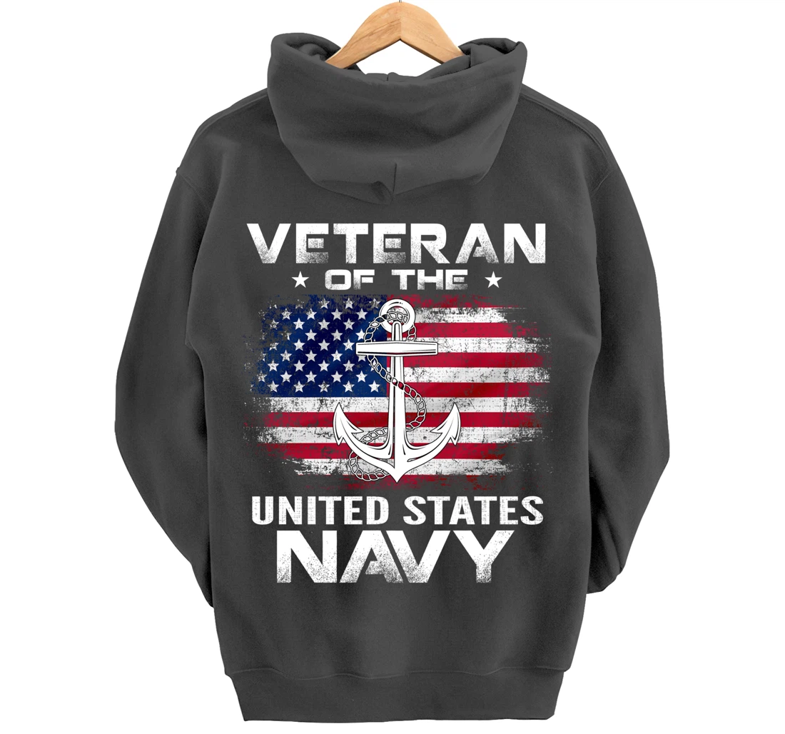 Veteran Of The United States Navy With American Flag Gift Pullover Hoodie