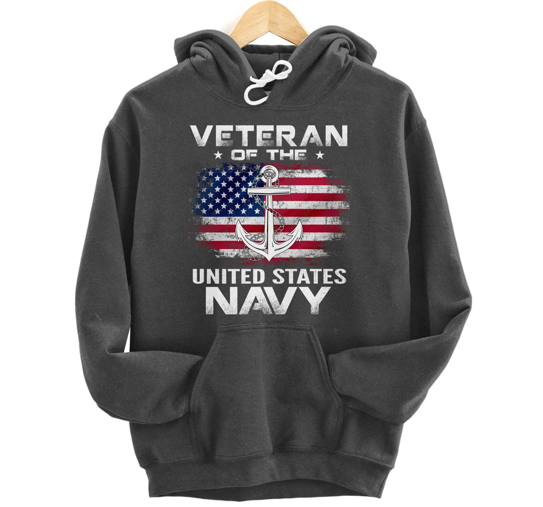 Veteran Of The United States Navy With American Flag Gift Pullover Hoodie