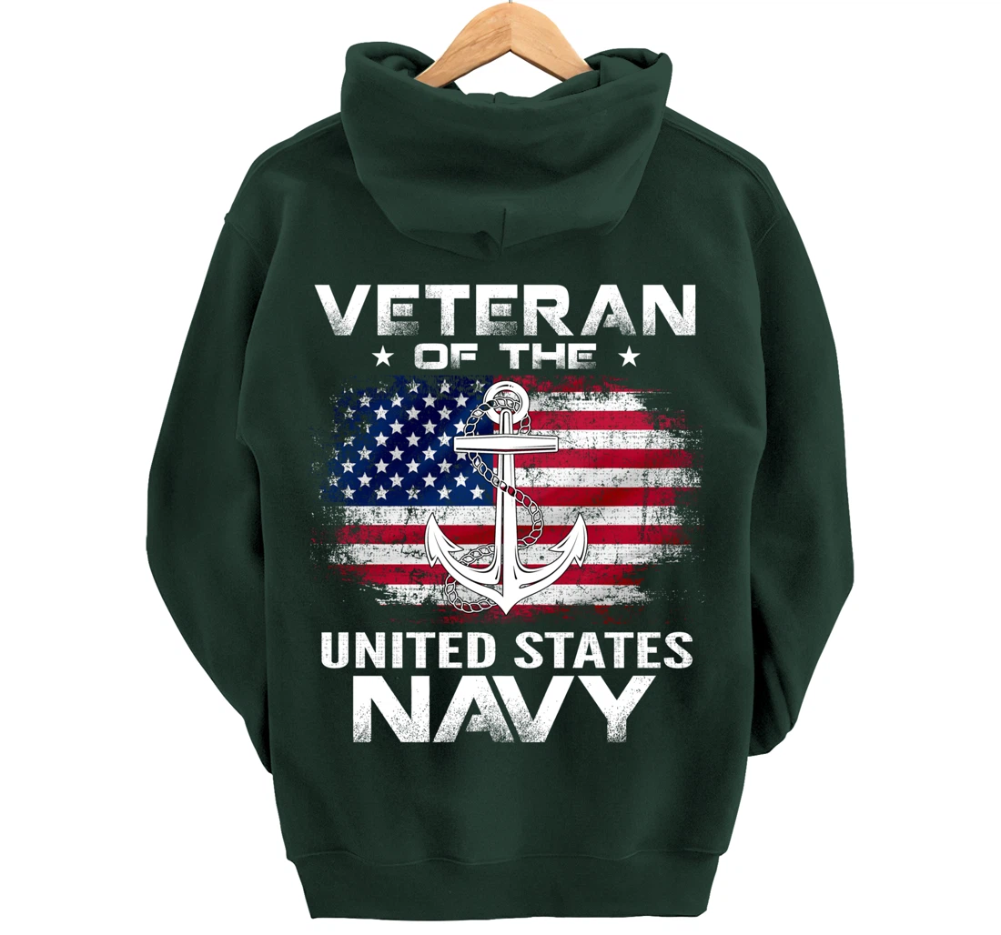 Veteran Of The United States Navy With American Flag Gift Pullover Hoodie