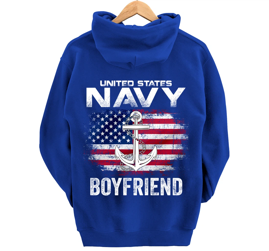 United States Navy Boyfriend With American Flag Gift Veteran Pullover Hoodie