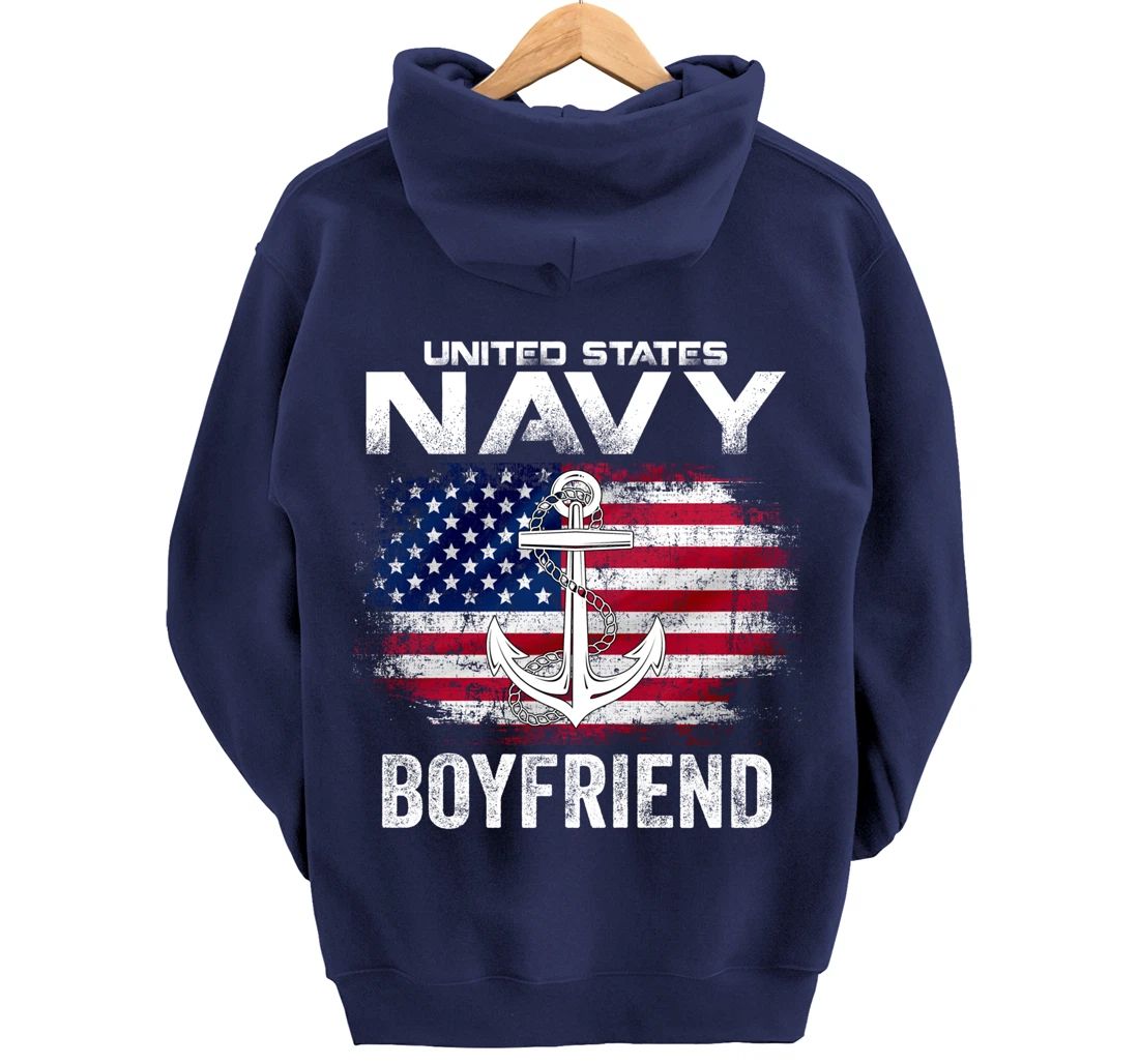 United States Navy Boyfriend With American Flag Gift Veteran Pullover Hoodie