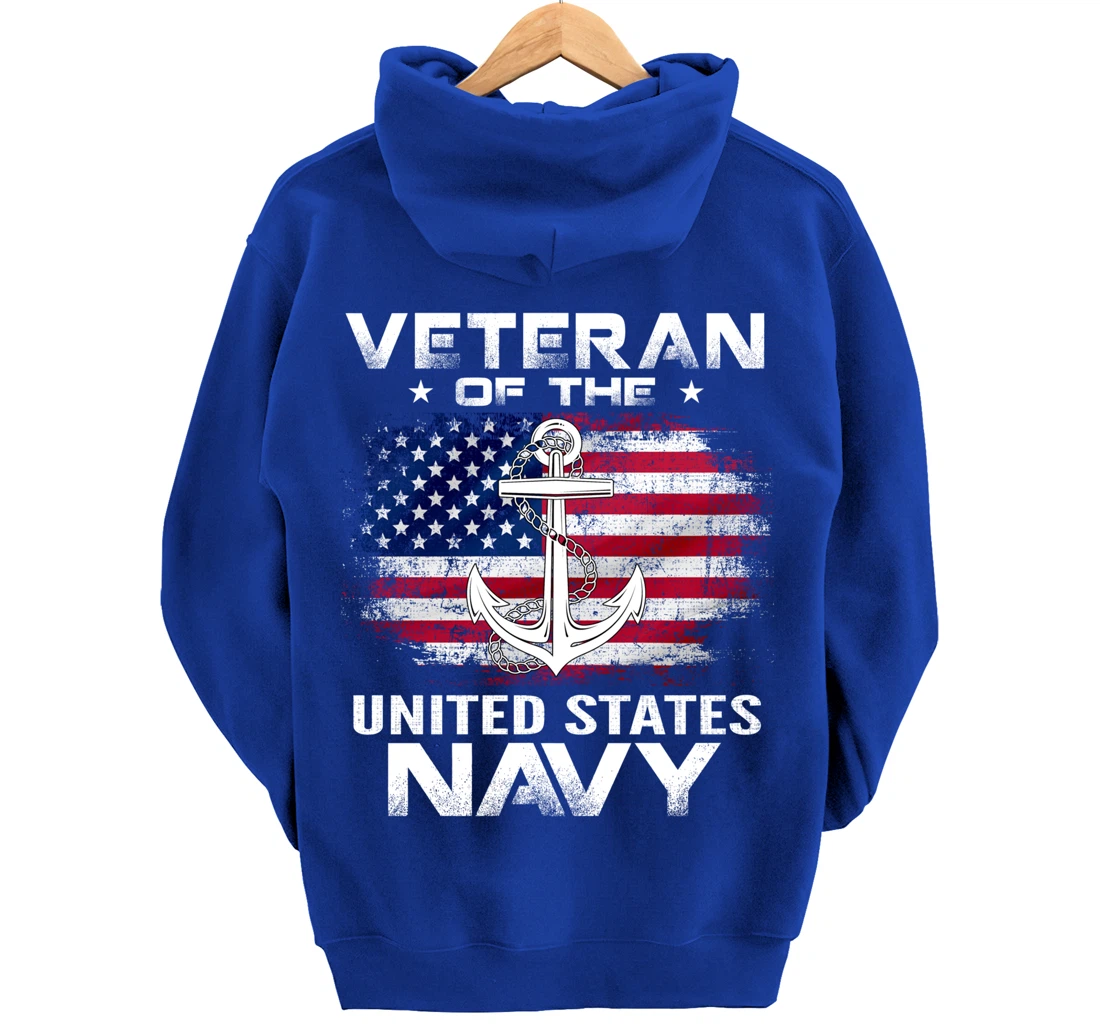 Veteran Of The United States Navy With American Flag Gift Pullover Hoodie