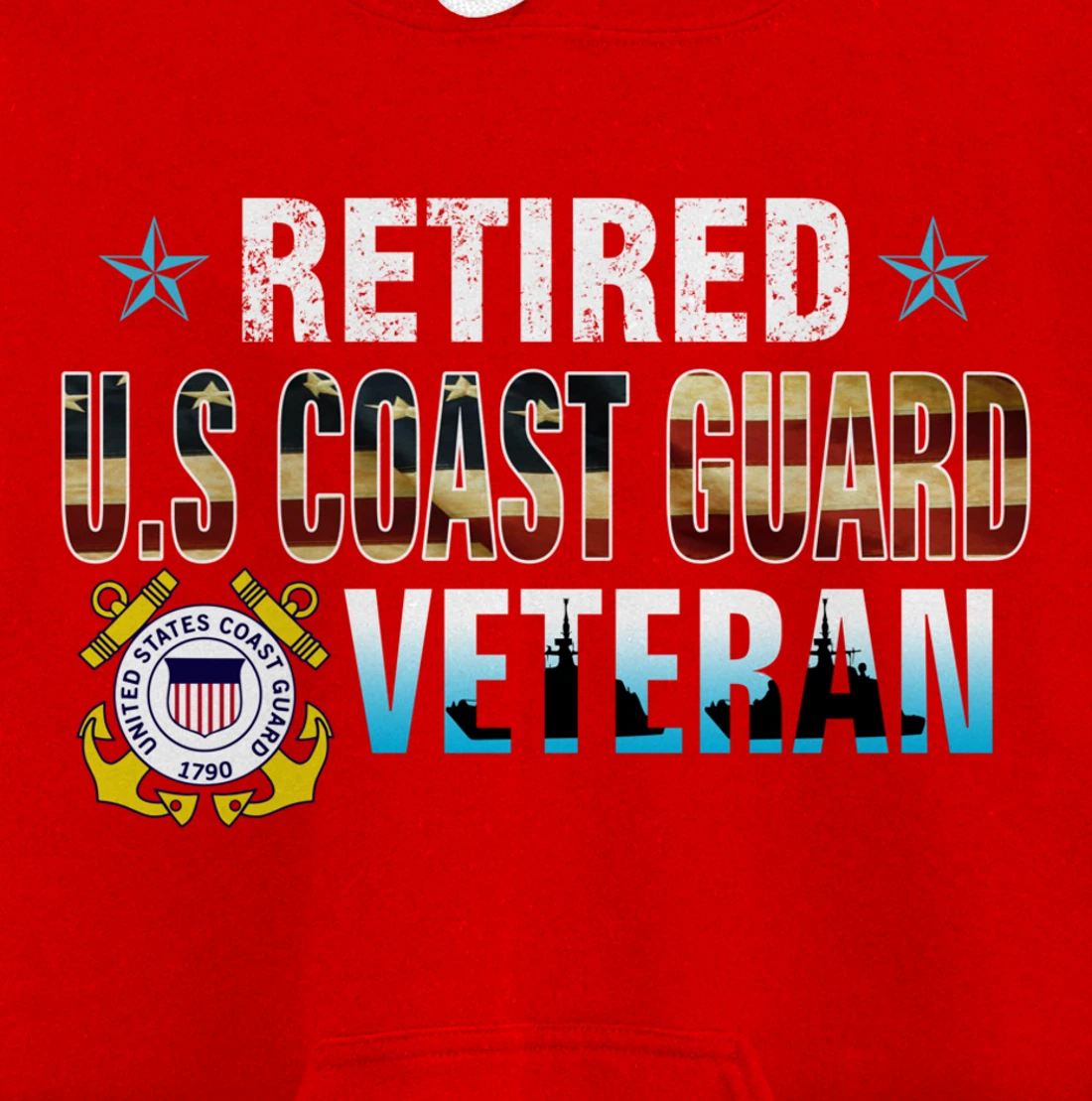 US Coast Guard Veteran Shirt Retired Vintage American Flag Pullover Hoodie