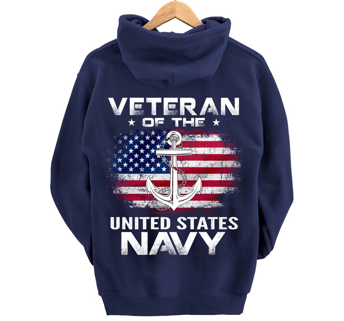 Veteran Of The United States Navy With American Flag Gift Pullover Hoodie
