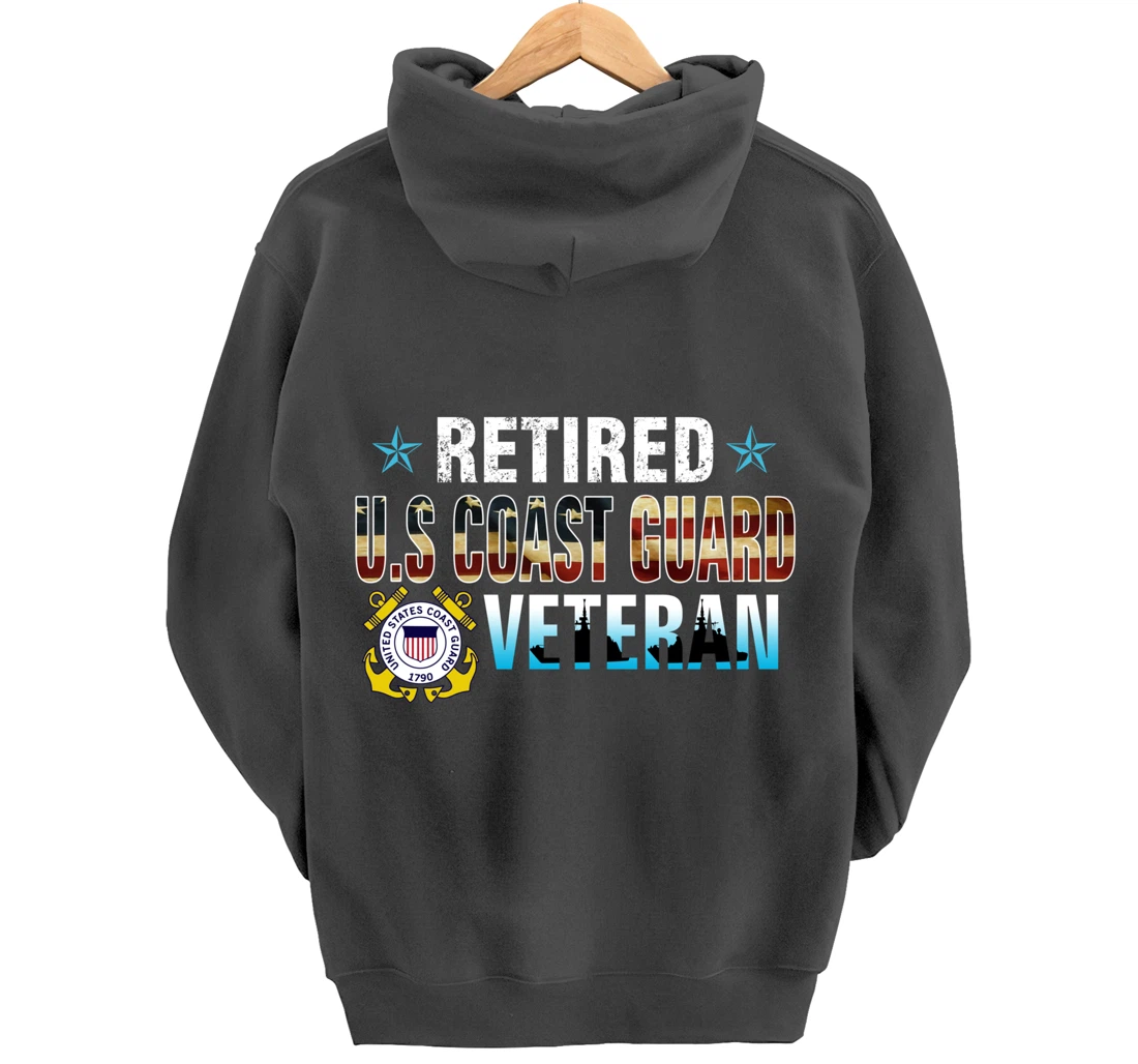 US Coast Guard Veteran Shirt Retired Vintage American Flag Pullover Hoodie