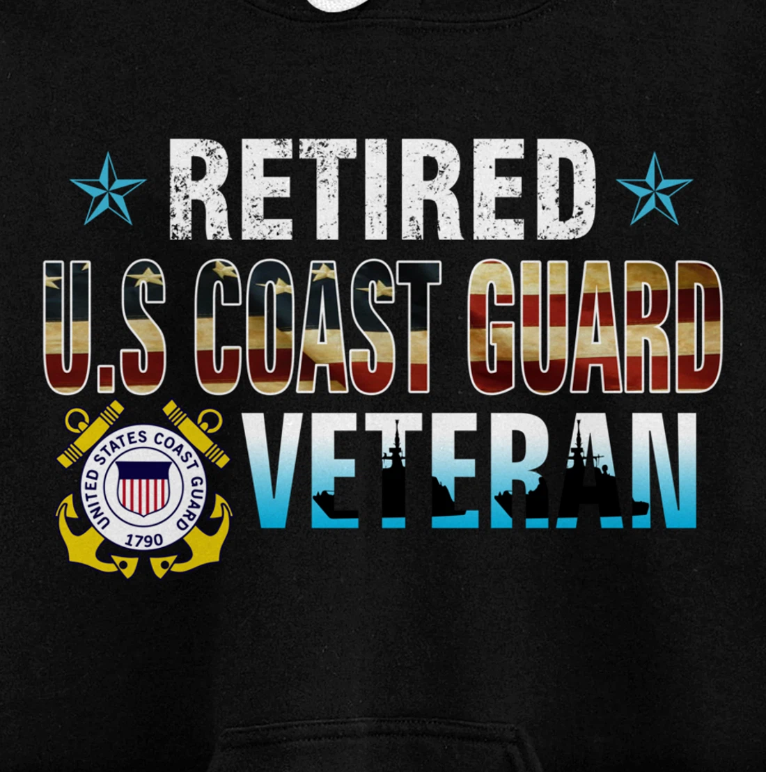 US Coast Guard Veteran Shirt Retired Vintage American Flag Pullover Hoodie
