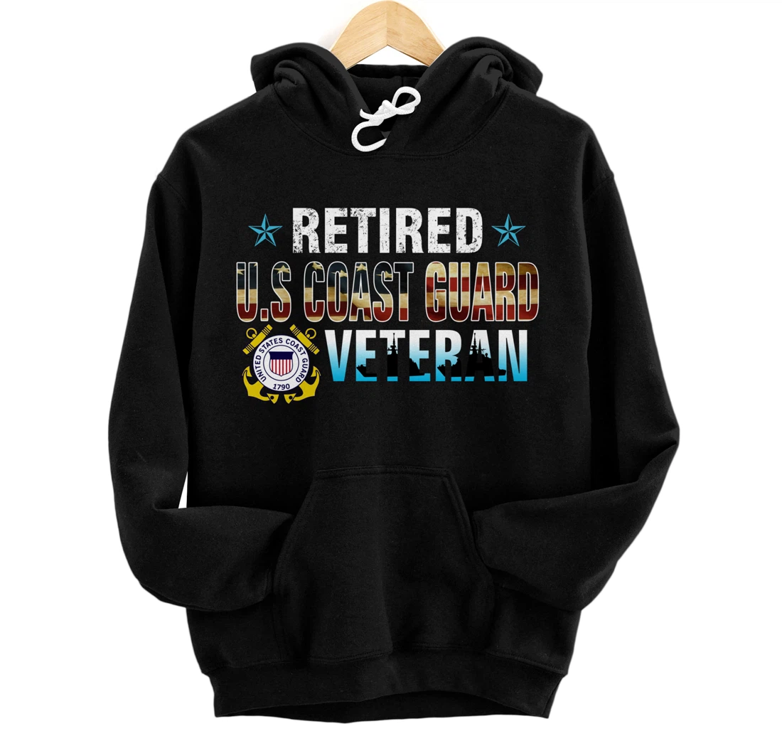 US Coast Guard Veteran Shirt Retired Vintage American Flag Pullover Hoodie