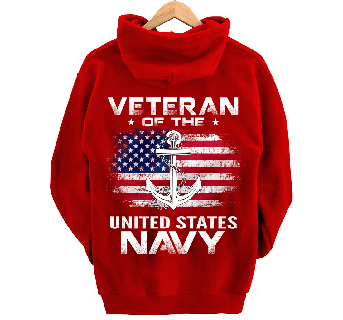 Veteran Of The United States Navy With American Flag Gift Pullover Hoodie