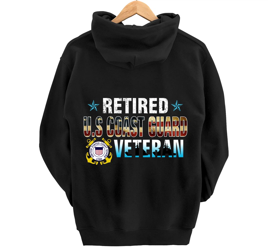 US Coast Guard Veteran Shirt Retired Vintage American Flag Pullover Hoodie
