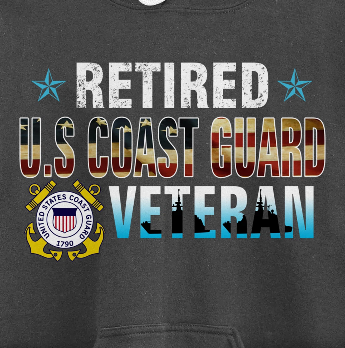 US Coast Guard Veteran Shirt Retired Vintage American Flag Pullover Hoodie