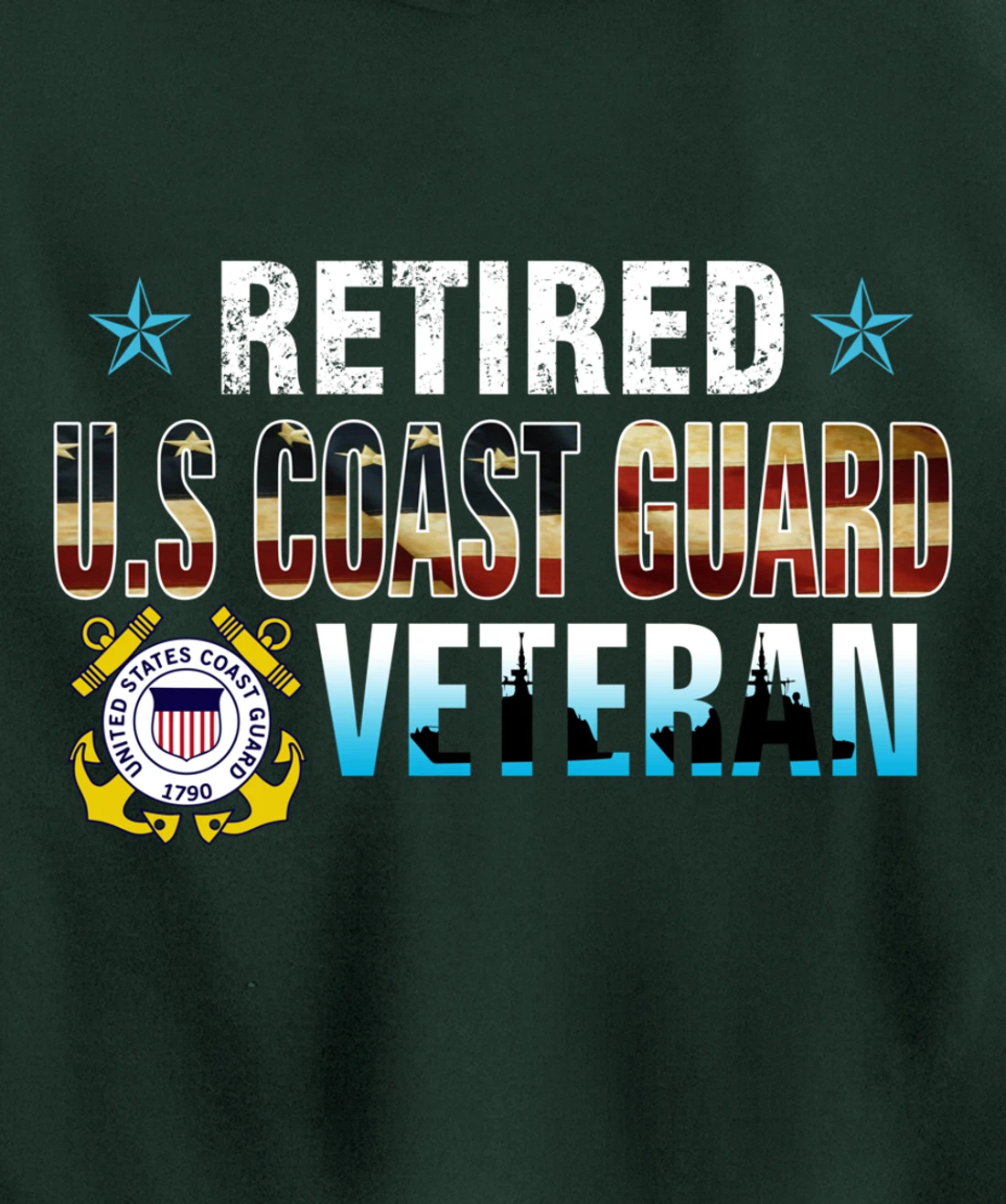US Coast Guard Veteran Shirt Retired Vintage American Flag Pullover Hoodie
