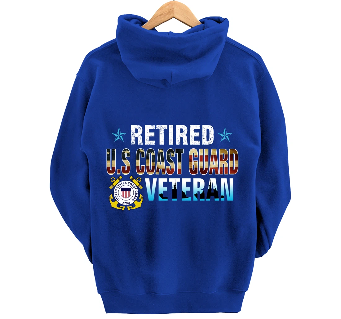 US Coast Guard Veteran Shirt Retired Vintage American Flag Pullover Hoodie
