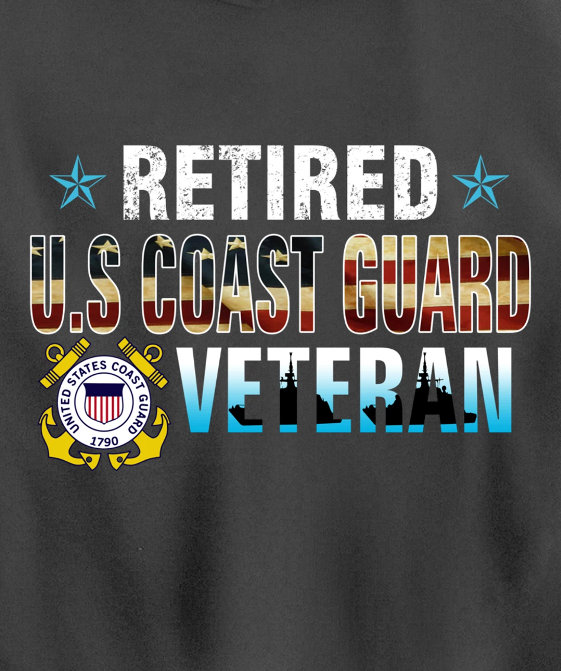 US Coast Guard Veteran Shirt Retired Vintage American Flag Pullover Hoodie