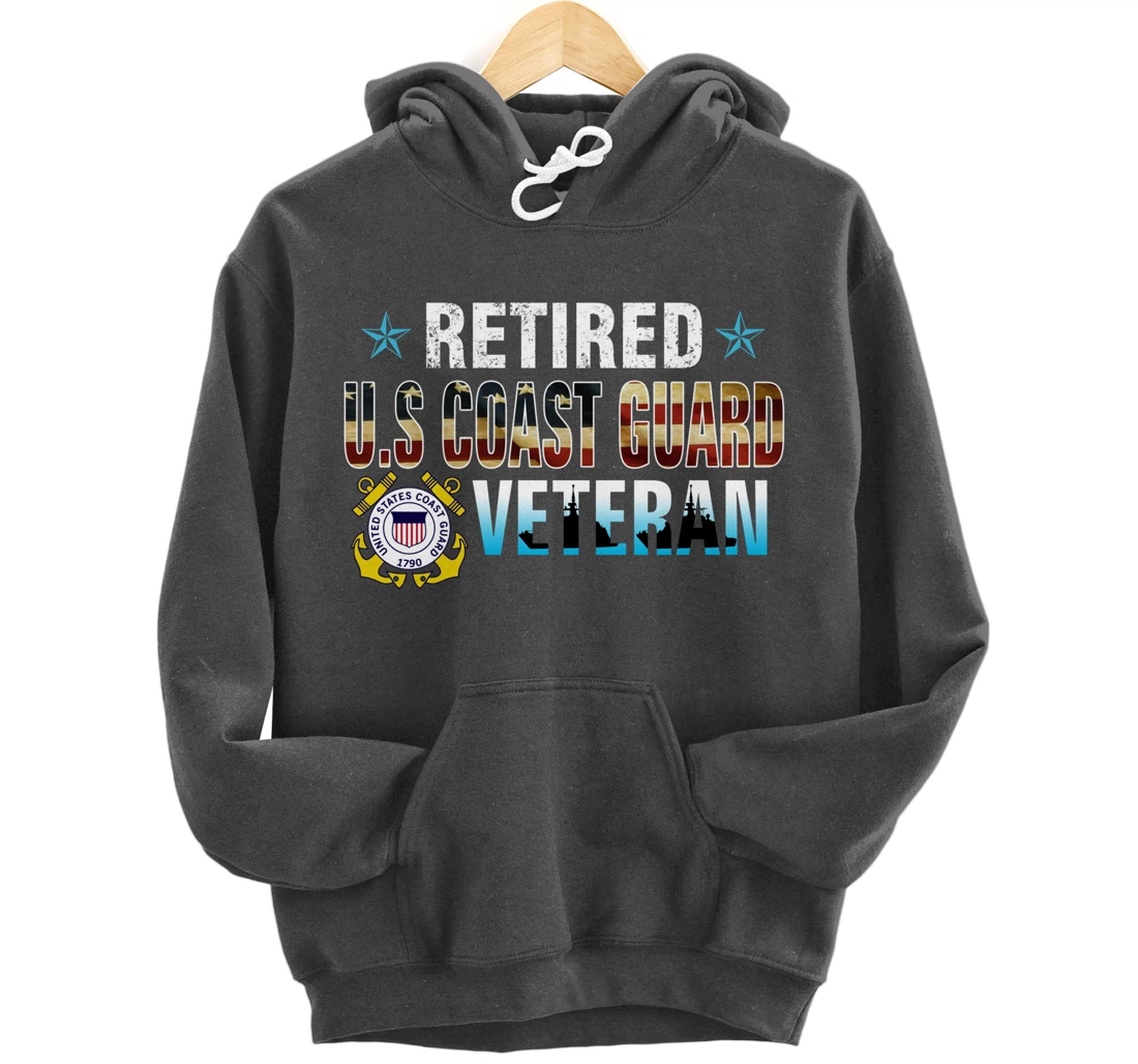 US Coast Guard Veteran Shirt Retired Vintage American Flag Pullover Hoodie