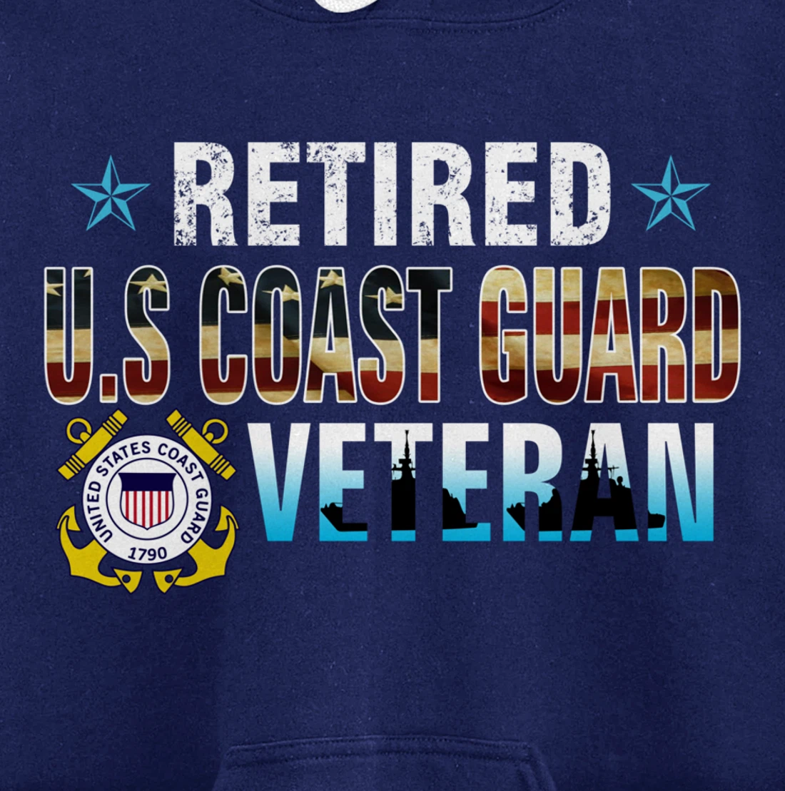 US Coast Guard Veteran Shirt Retired Vintage American Flag Pullover Hoodie