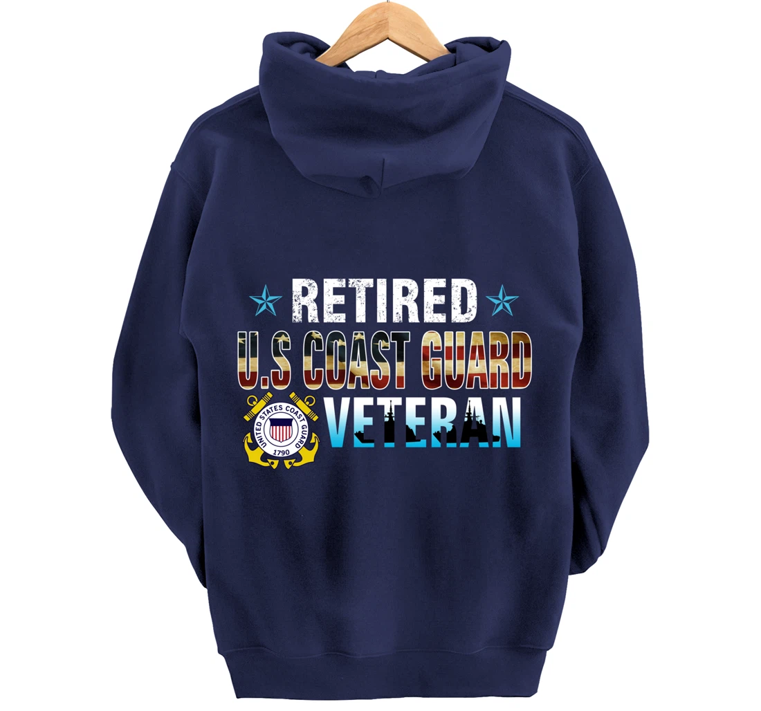 US Coast Guard Veteran Shirt Retired Vintage American Flag Pullover Hoodie
