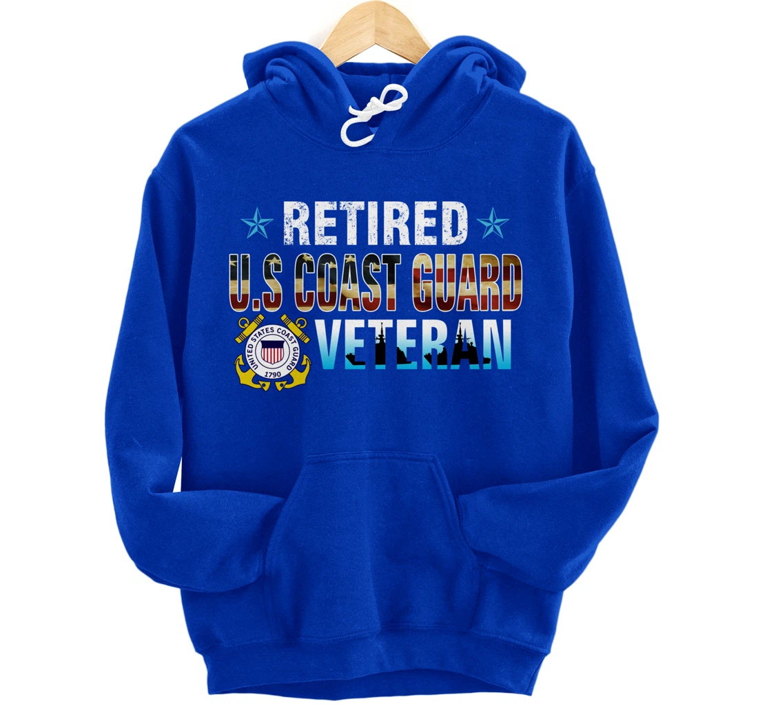 US Coast Guard Veteran Shirt Retired Vintage American Flag Pullover Hoodie