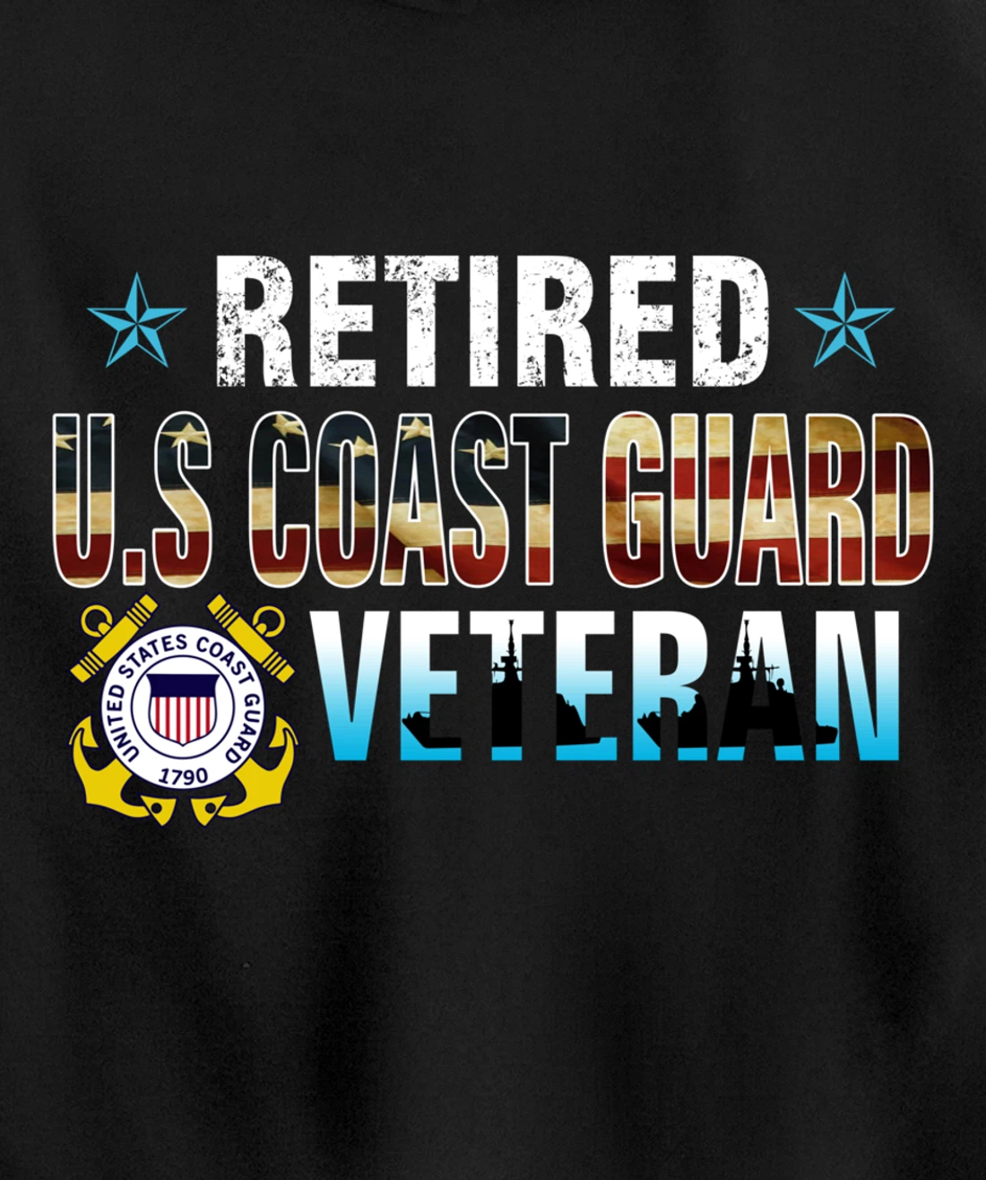 US Coast Guard Veteran Shirt Retired Vintage American Flag Pullover Hoodie