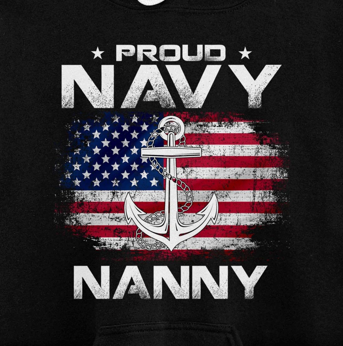 Vintage Proud Navy Nanny With American Flag Gift Veteran Pullover Hoodie