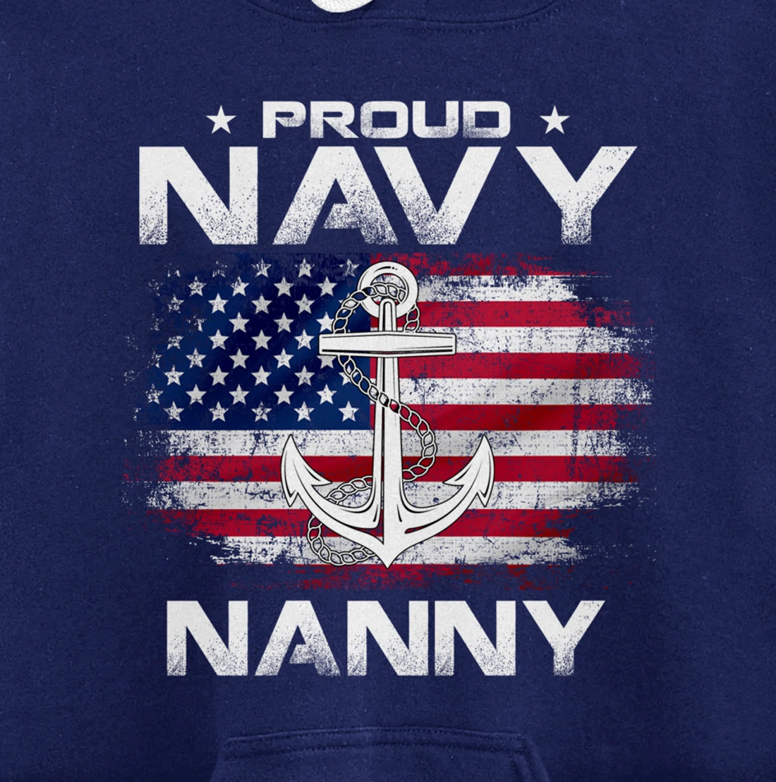 Vintage Proud Navy Nanny With American Flag Gift Veteran Pullover Hoodie
