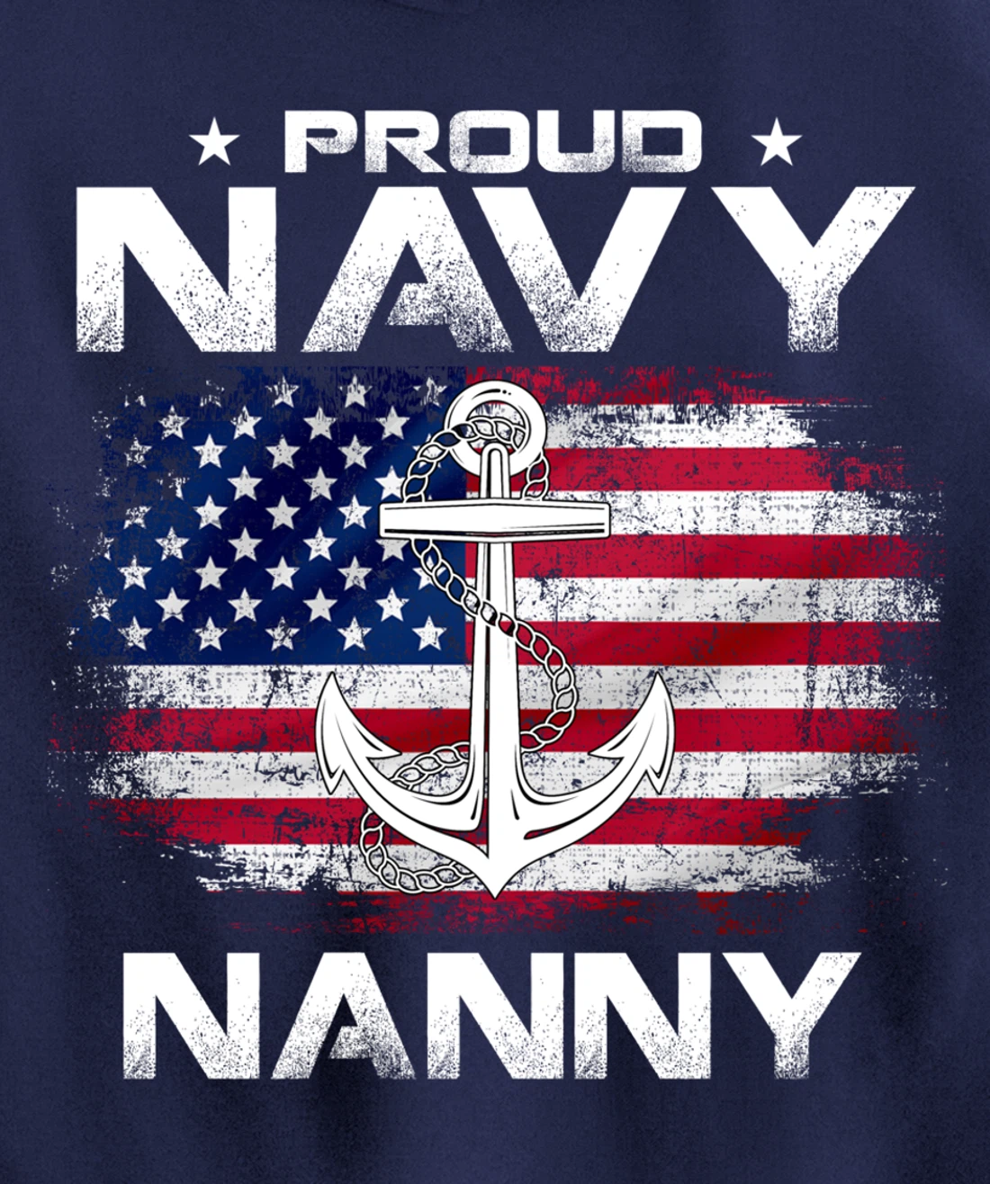 Vintage Proud Navy Nanny With American Flag Gift Veteran Pullover Hoodie