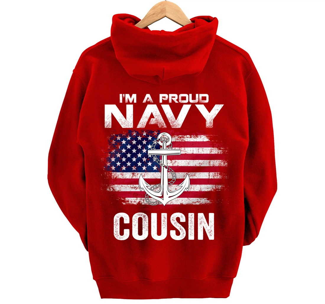 I'm A Proud Navy Cousin With American Flag Gift Veteran Pullover Hoodie