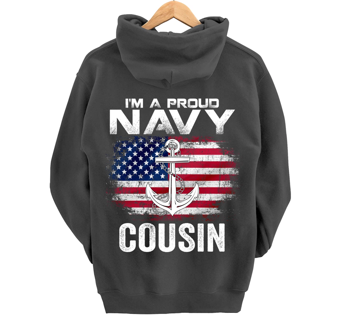 I'm A Proud Navy Cousin With American Flag Gift Veteran Pullover Hoodie
