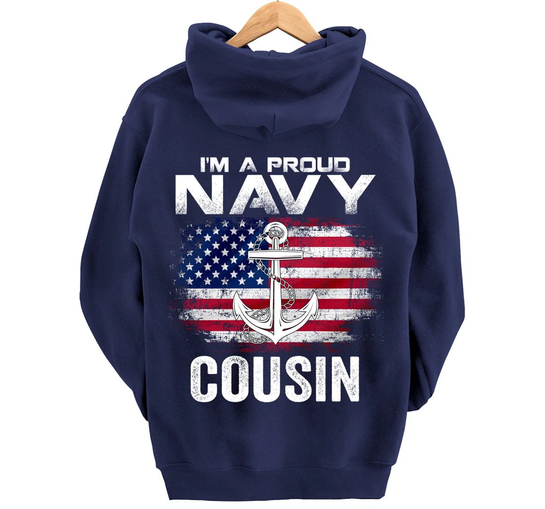 I'm A Proud Navy Cousin With American Flag Gift Veteran Pullover Hoodie