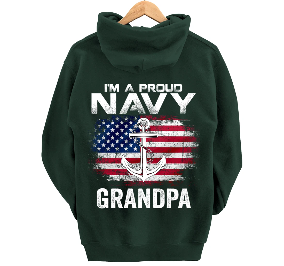 I'm A Proud Navy Grandpa With American Flag Gift Veteran Pullover Hoodie