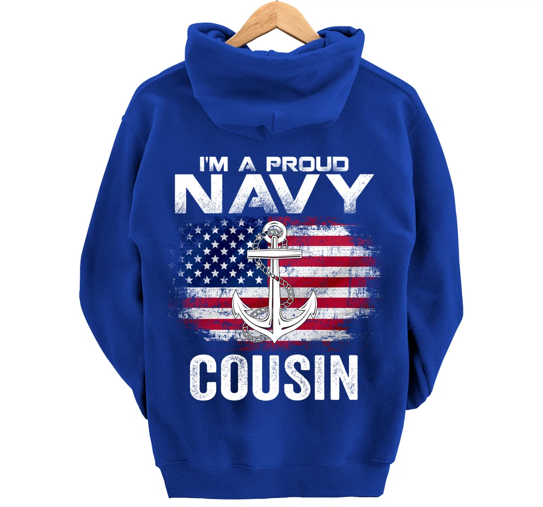 I'm A Proud Navy Cousin With American Flag Gift Veteran Pullover Hoodie