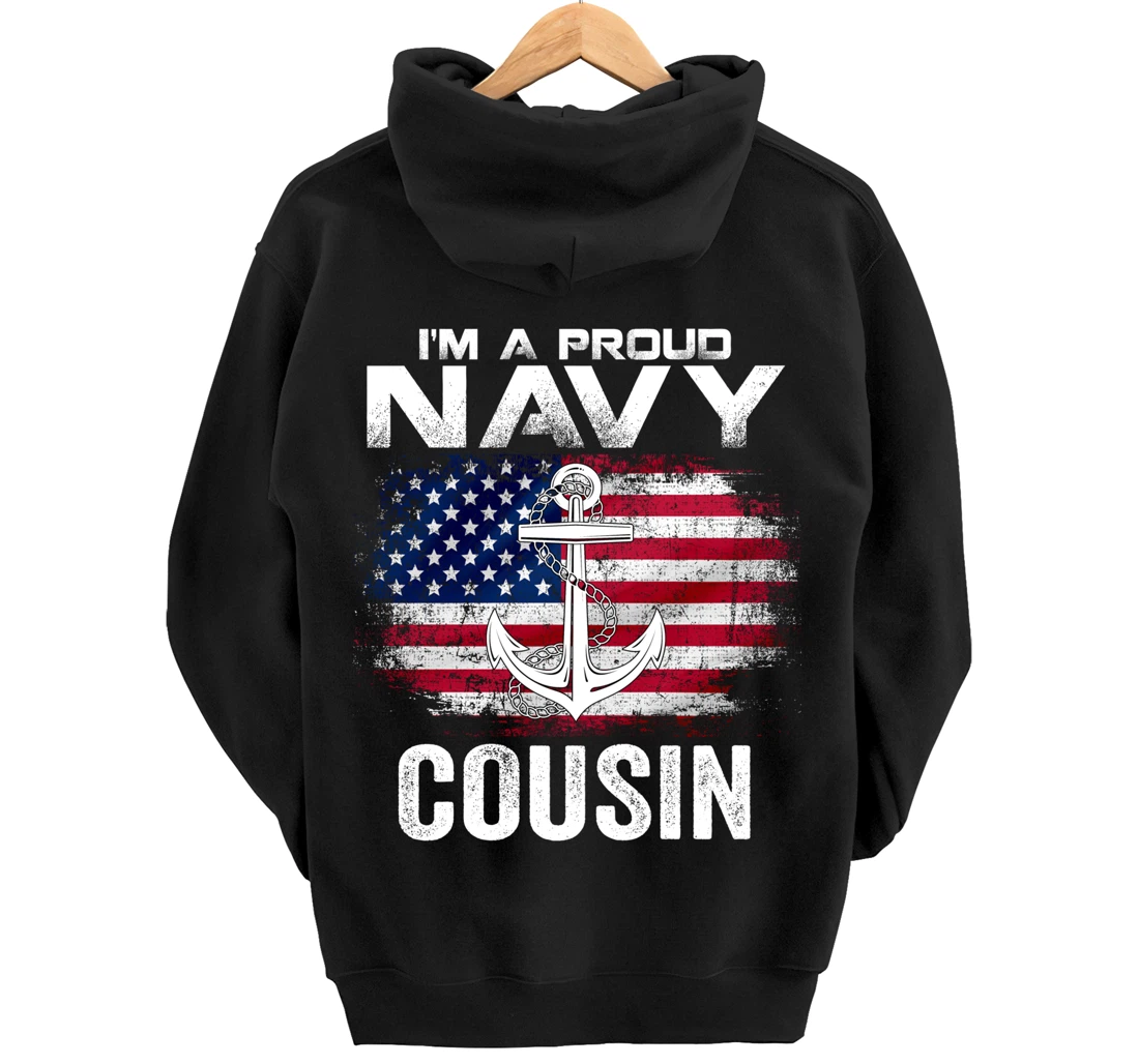 I'm A Proud Navy Cousin With American Flag Gift Veteran Pullover Hoodie
