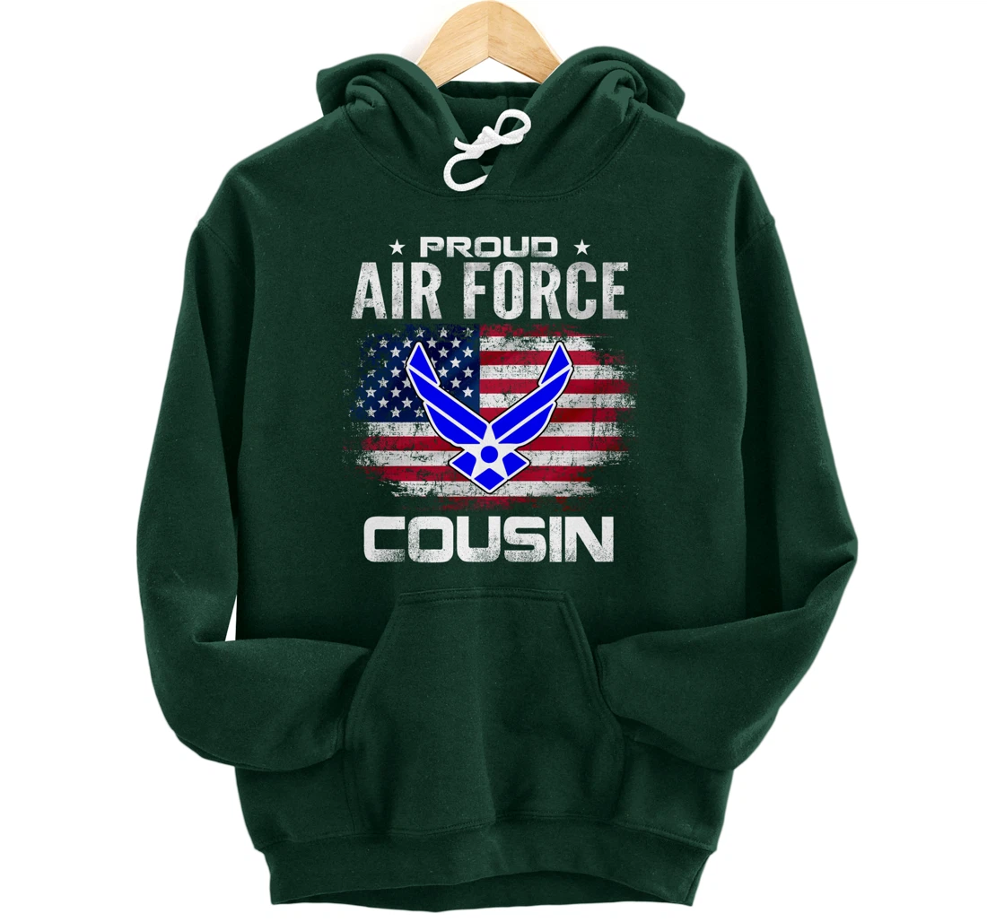 Proud Air Force Cousin With American Flag Gift Veteran Pullover Hoodie