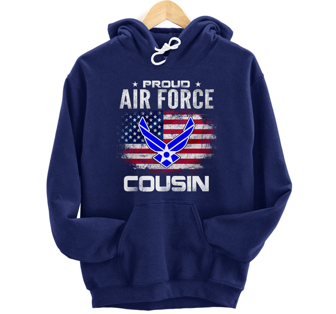 Proud Air Force Cousin With American Flag Gift Veteran Pullover Hoodie