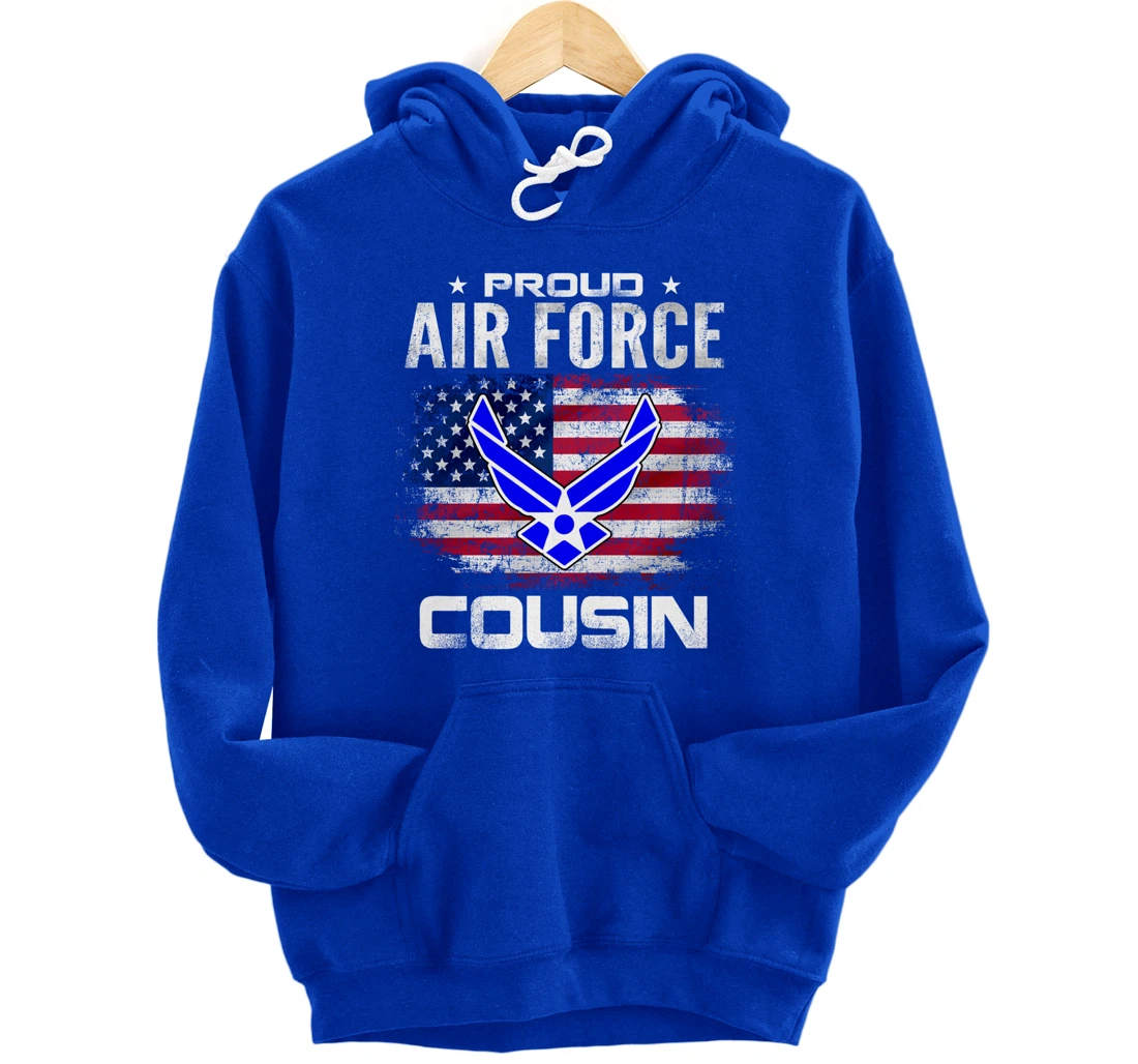 Proud Air Force Cousin With American Flag Gift Veteran Pullover Hoodie