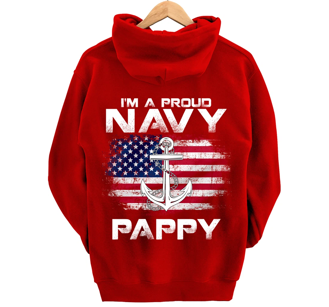 I'm A Proud Navy Pappy With American Flag Gift Veteran Pullover Hoodie