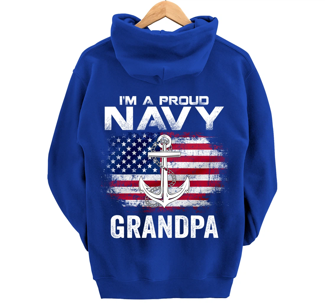 I'm A Proud Navy Grandpa With American Flag Gift Veteran Pullover Hoodie