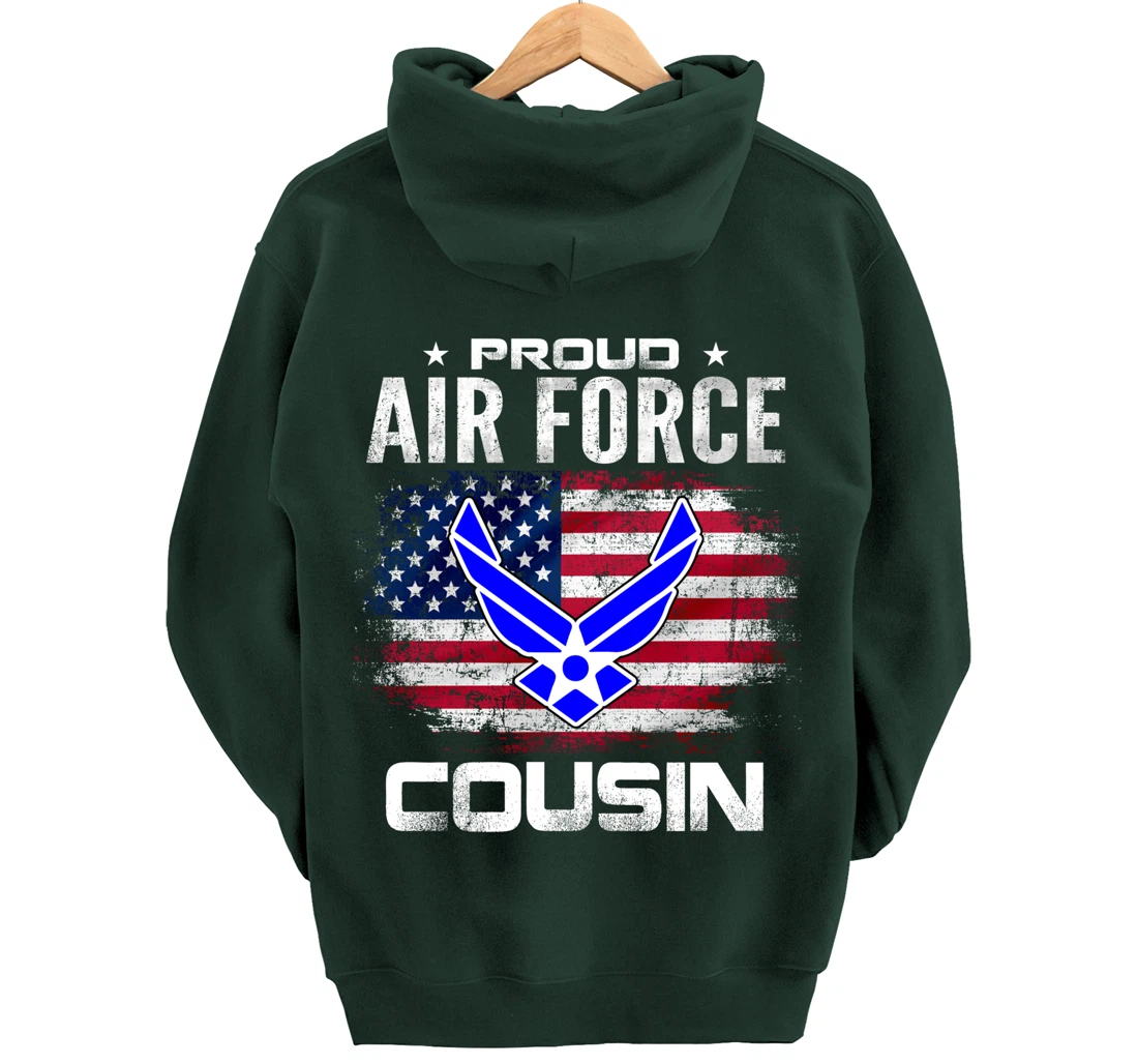Proud Air Force Cousin With American Flag Gift Veteran Pullover Hoodie
