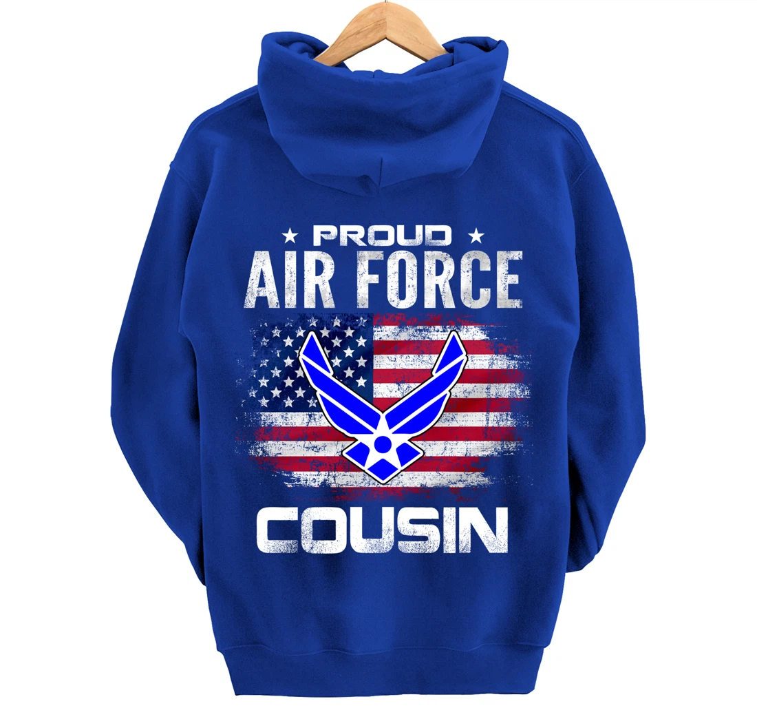 Proud Air Force Cousin With American Flag Gift Veteran Pullover Hoodie