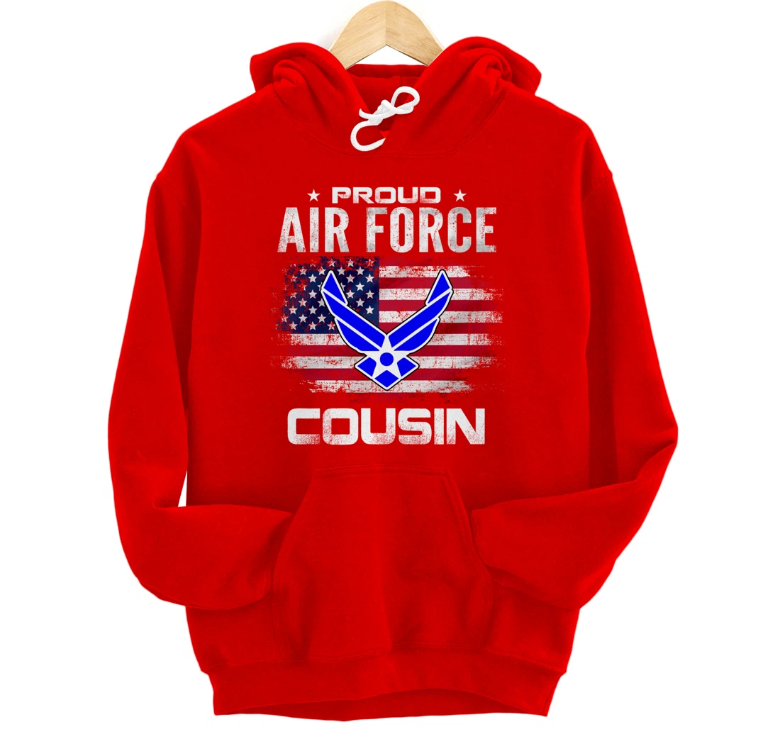 Proud Air Force Cousin With American Flag Gift Veteran Pullover Hoodie