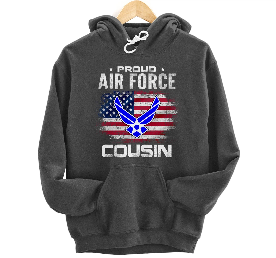 Proud Air Force Cousin With American Flag Gift Veteran Pullover Hoodie